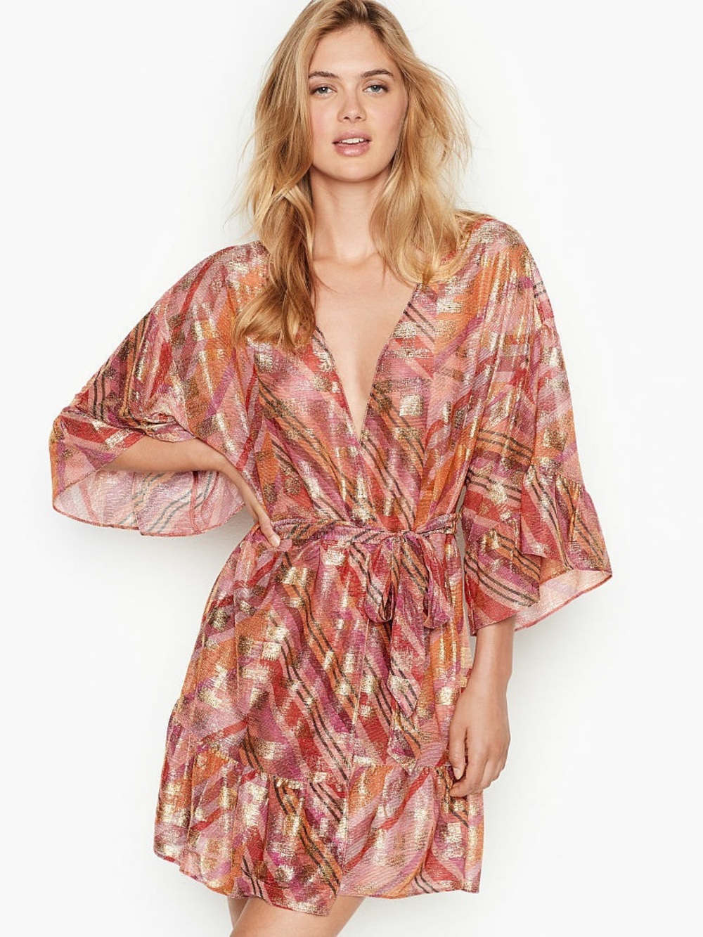 VICTORIA'S SECRET Ombré Kimono Solar Pink Multi Stripe